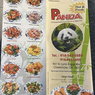 Front and back of menu