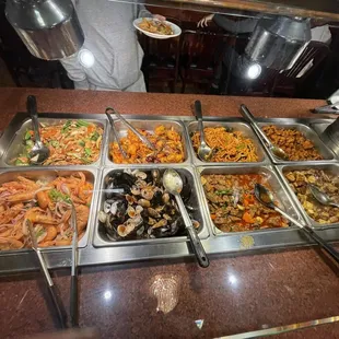 Weekend lunch buffet items.