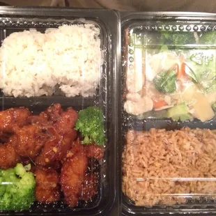 Orange chicken steamed rice Broccoli chicken fried rice