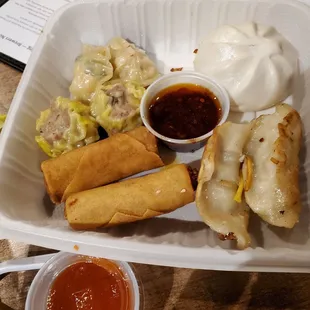 Dim sum sampler for $9 with housemade chili oil