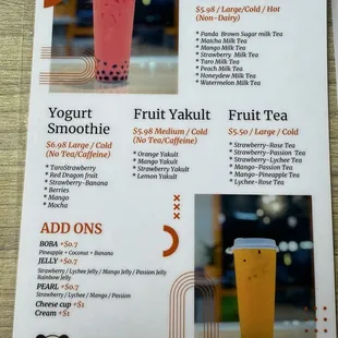 Drinks menu