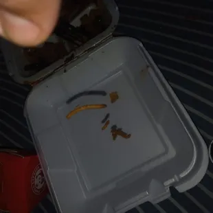 a person's hand holding a plastic container with food in it