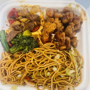 Orange chicken , chow Main  and steak