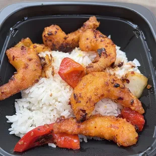 Chili crisp shrimp -- as you can see, looks not as appealing as the promo pics
