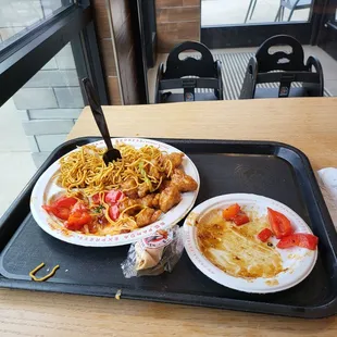 Orange Chicken uneaten, Chow Mein uneaten.