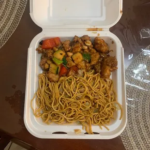 At this Panda Express they put have a scoop of orange chicken and kung pal chicken they were stingy with all of their sides.