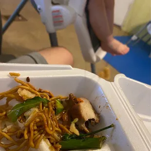 He was about to give some chicken to my daughter