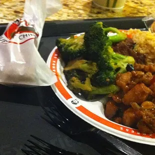 Chicken Egg Roll, Broccoli Beef, Kung Pao Chicken, Fried Rice.