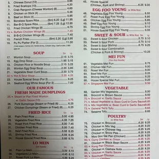 the menu of the restaurant