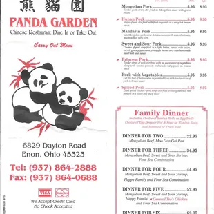 the menu for the panda garden
