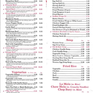 the menu of the restaurant