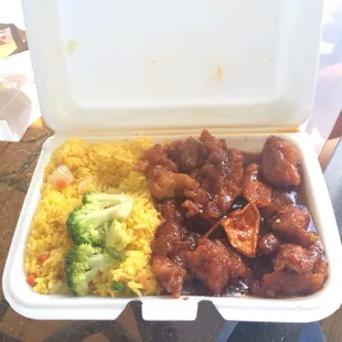 Orange chicken with fried rice. Lunch portion!!