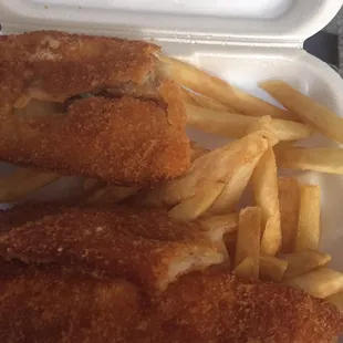 Paper thin fish, nothing but breading.