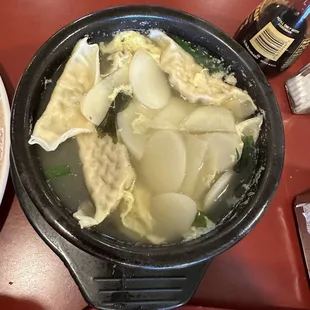 Dumpling and rice cake soup