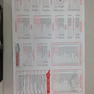 the menu of the restaurant