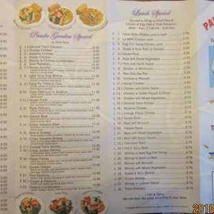 Panda Garden menu outside