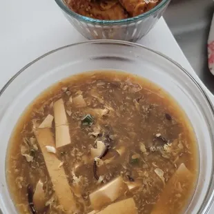 1. Hot and Sour Soup  Don't know the exact name of the tofu because we spoke Cantonese.