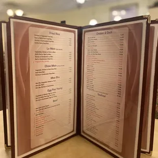 the menu of the restaurant