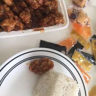 General Tso's Chicken with steamed rice