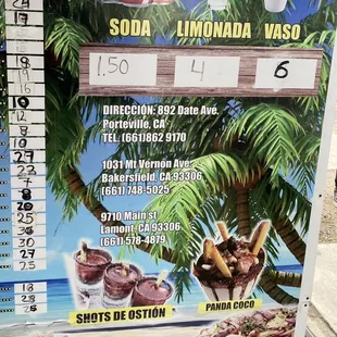 a menu for a soda, lemonade, and ice cream