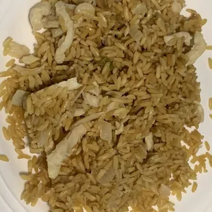 Chicken Fried Rice aka "Onion Rice" on a plate.
