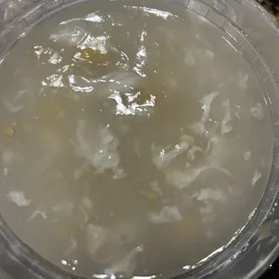 Supposed to be egg drop soup. I think it was chicken stock and flour soup.