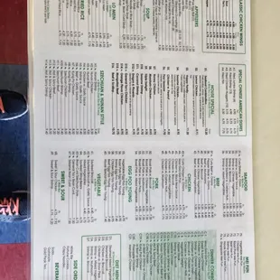 a menu for the restaurant