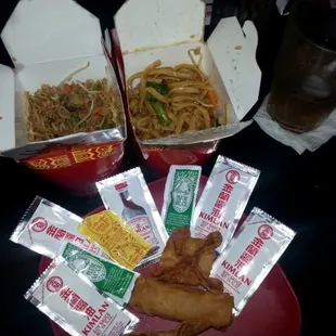 Pleasantly surprised. Veggie Noodle Lo Mein was a tasty medley, &amp; the veggie fried rice &amp; eggrolls were delicious.