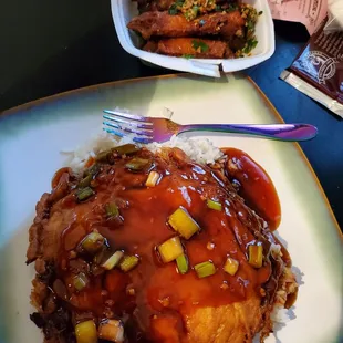 Shrimp egg foo young and wings