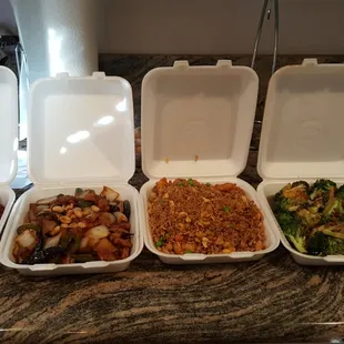 All this was only $35! Orange chicken, Kung Pao chicken, shrimp fried rice, sautéed broccoli w/brown sauce, and egg rolls!