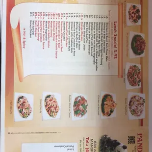 the menu for the panda house