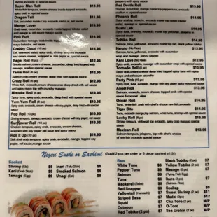 menu, sushi and sashimi