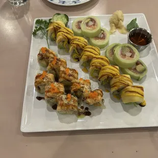 Bottom- Phoenix roll Middle- Mango lover roll Top- Naruto roll( No rice)