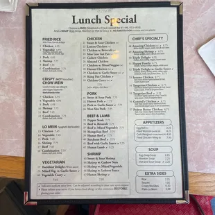 a menu for lunch special