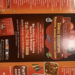 the menu of the restaurant