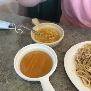 Egg drop and sweet and sour soup