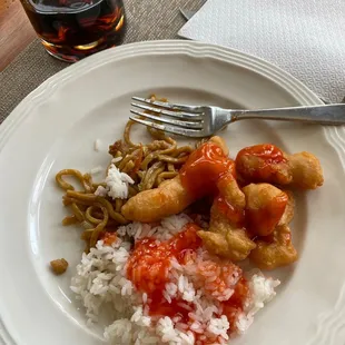 Sweet and sour sour chicken and noodles with chicken!!!