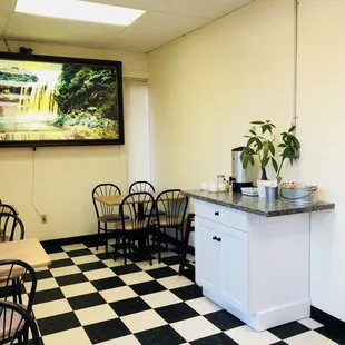 a black and white checkered floor