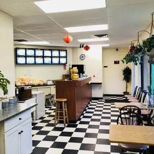 a black and white checkered floor