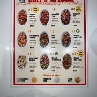 2nd menu of all preplanned dishes