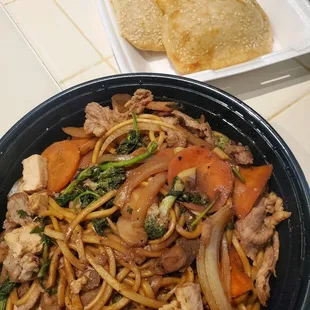 One of my favorite lunches - pork &amp; veggie BBQ with fresh pocket breads