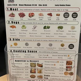 sushi and sashimi, menu