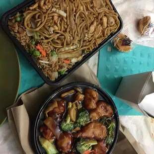 Chicken Noodles and veg fried rice with Orange Chicken