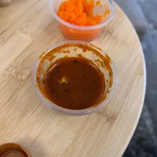 This spicy red sauce was really good .