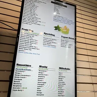 the menu on the wall