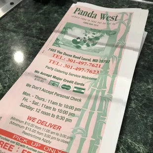 a menu for a restaurant