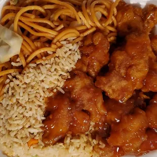 Orange chicken, chow mein, fried rice love.