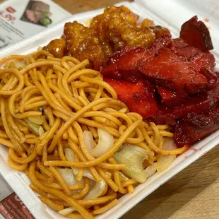 Combo B  All chow mein Orange chicken  Bbq pork