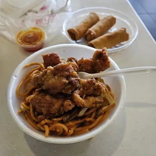 Salt &amp; Pepper Chicken with Chow Mein $8.69 Egg Rolls $2.99
