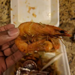 Picture of the shrimp with head, shell, eye balls and tail still attracted. Not edible.